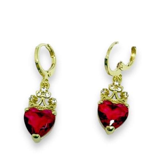 Elegant Red Heart Goldfilled Drop Earrings - Picture 2 of 2